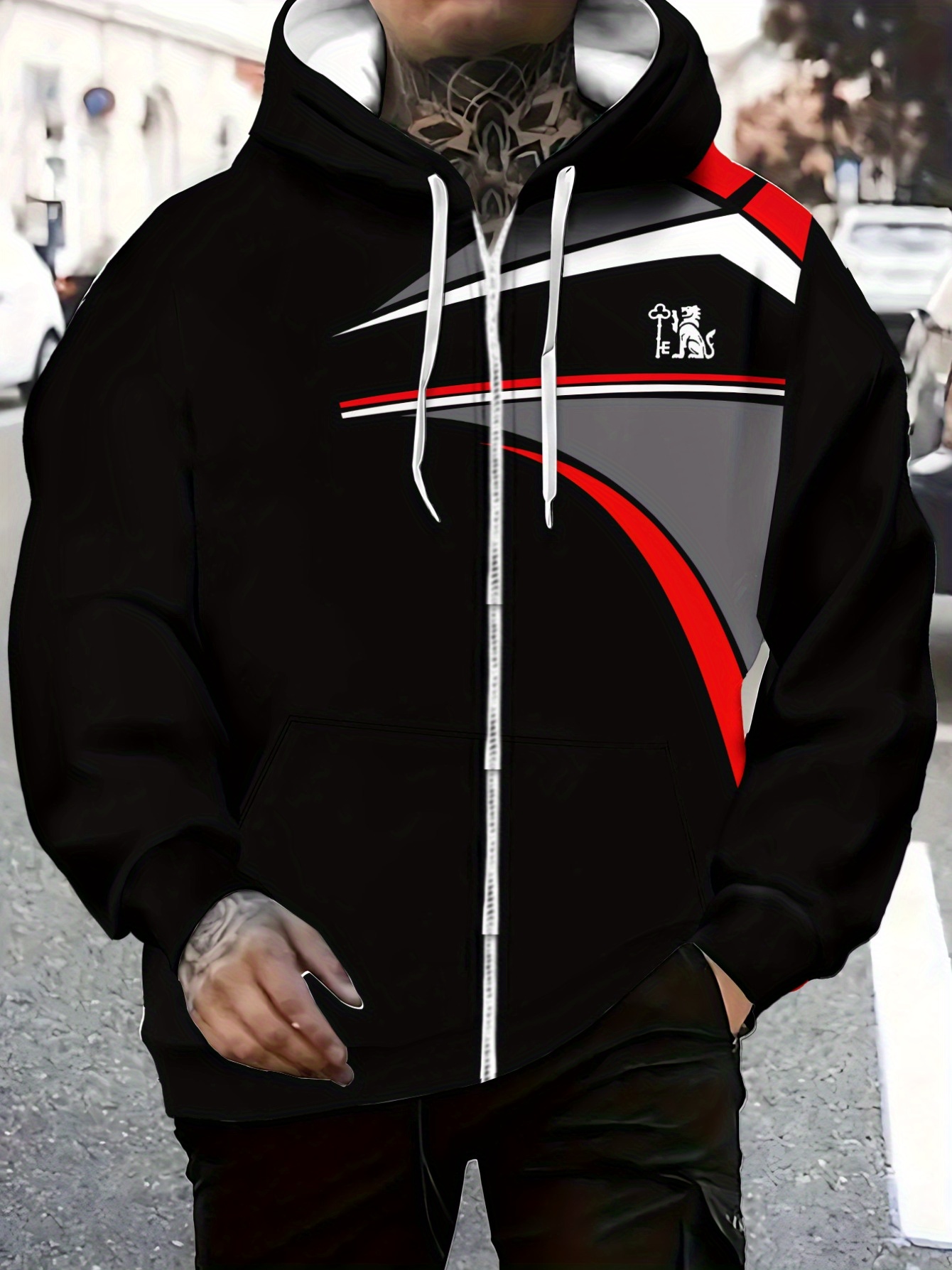 Polyester Hoodie for Restaurant Use, Black with Red and Gray Stripes, Lightweight and Durable Design, Perfect for Indoor Activities, Comfortable Fit, Stylish and Modern Look, Ideal for Casual Wear, Enhances Appearance, Easy to Clean - Image 3