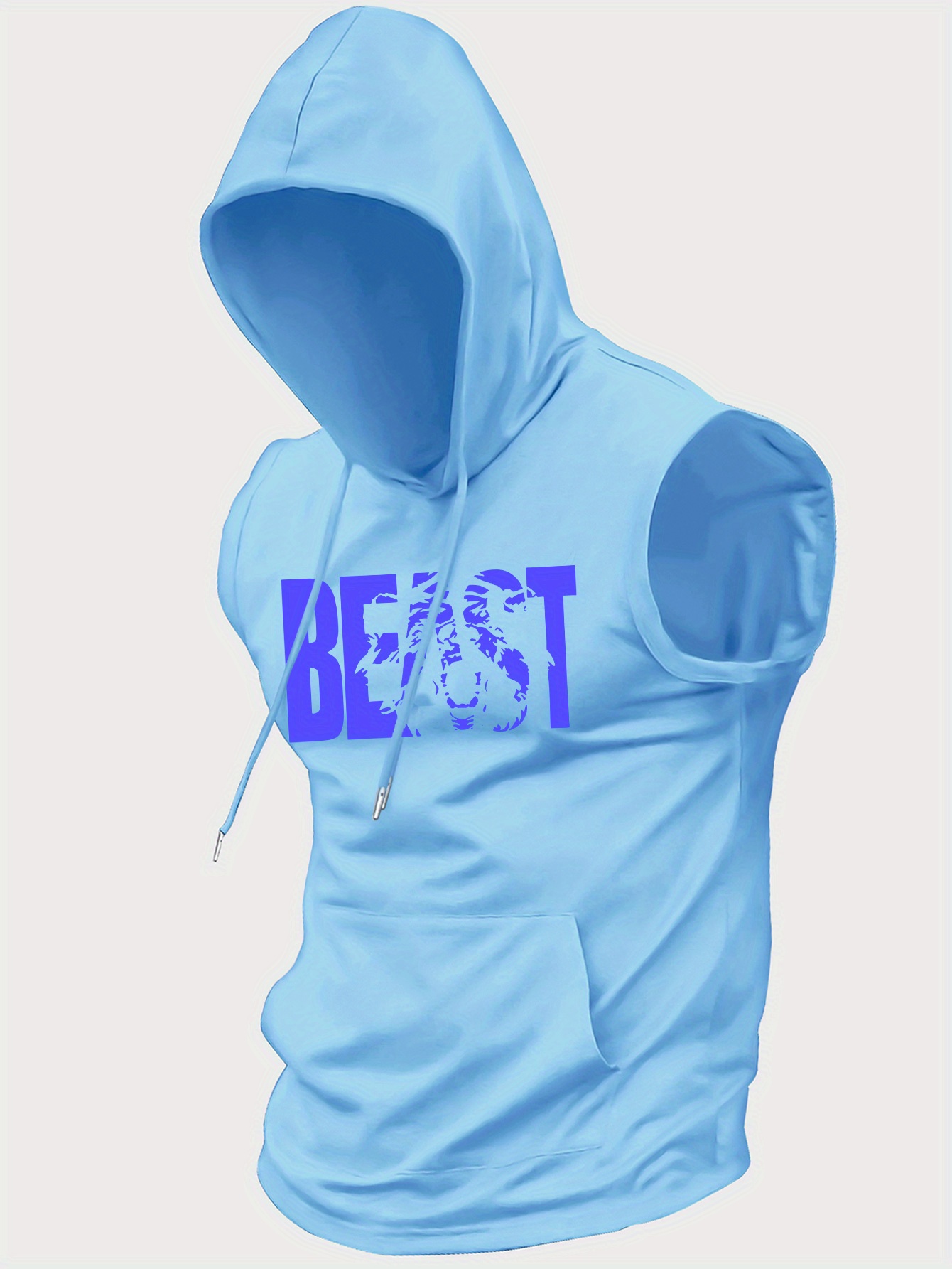 Men's BEAST Graphic Hooded Tank Top, Sleeveless Lightweight Breathable Fabric, Adjustable Drawstring Hood for Gym & Casual Wear, Bold Graphic Print, Gym Shirts, Breathable Activewear, Casual Hooded Top - Image 5