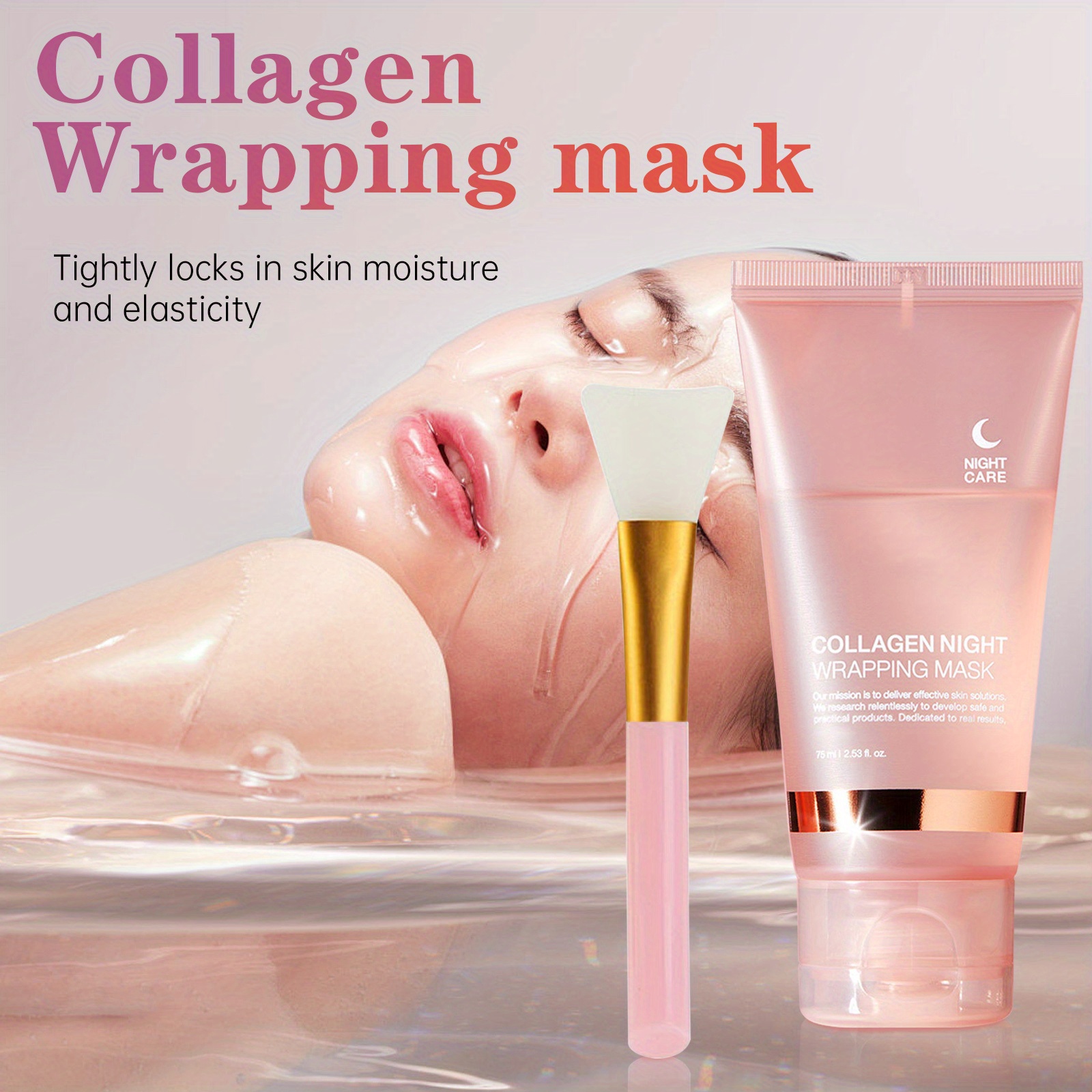 3 Boxes Collagen Night Wrapping Mask, Overnight Face Mask with Brush, Hydrating & Elasticity Light Beige Care, Off Sleeping Mask for All Light Beige Types, Sensitive Light Beige - Image 5