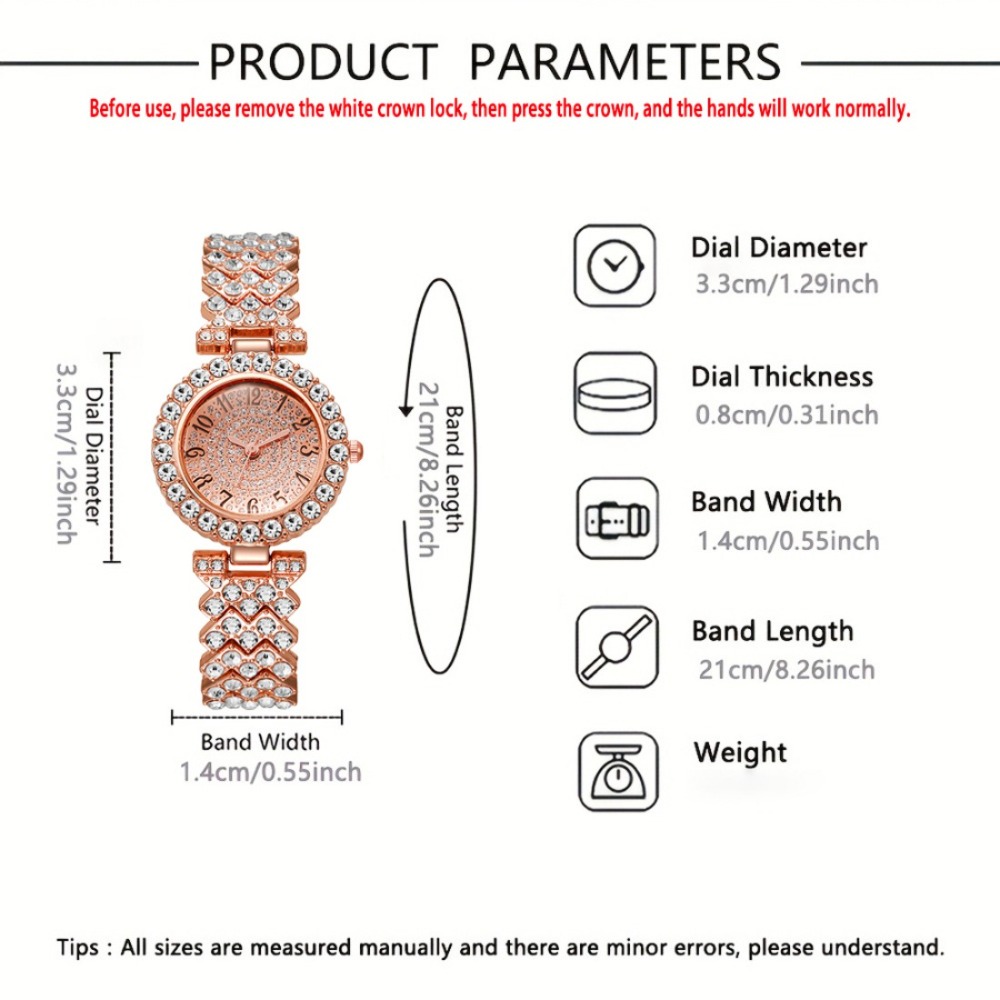 5pcs Women's Elegant Watch & Jewelry Set - Glamorous Stainless Round Analog Wristwatch with Matching Bracelet, Quartz Movement Timepiece Suitable for Wedding, Birthday, Valentine's Gift for Her - Image 8