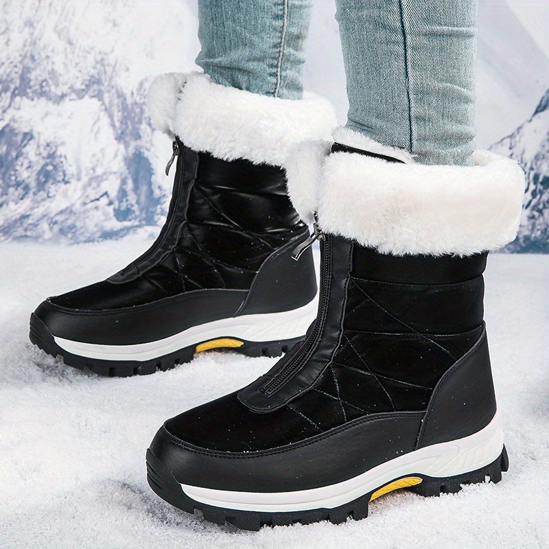 Women'S High-Top Winter Hiking Boots with Plush Faux Fur Collar & Warm Insulation - Large Size Mid-Calf Outdoor Snow Boots, Durable Rubber Sole & Synthetic Upper, Round Toe for Cold Weather, Snow & Ice - Stylish & Versatile for Everyday Winter Wear, Warm Winter Boots for Women, Snow Boots for Women High Quality Non Slip, Fleece Boots, High Quality Winter Boots, Winter Warm Snow Boots for Women, Coldweather Footwear, Winter Shoe For Women - Image 2