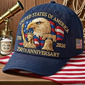 Men'S USA 250th Anniversary Patriotic Baseball Cap - Lightweight Bald Eagle & 50 Stars & 13 Stripes Design, 250th Anniversary Commemorative Hat, All-Season Comfort, Unisex Style, Independence Day & Casual Attire, Structured Fit (Hand Washable) - Ide