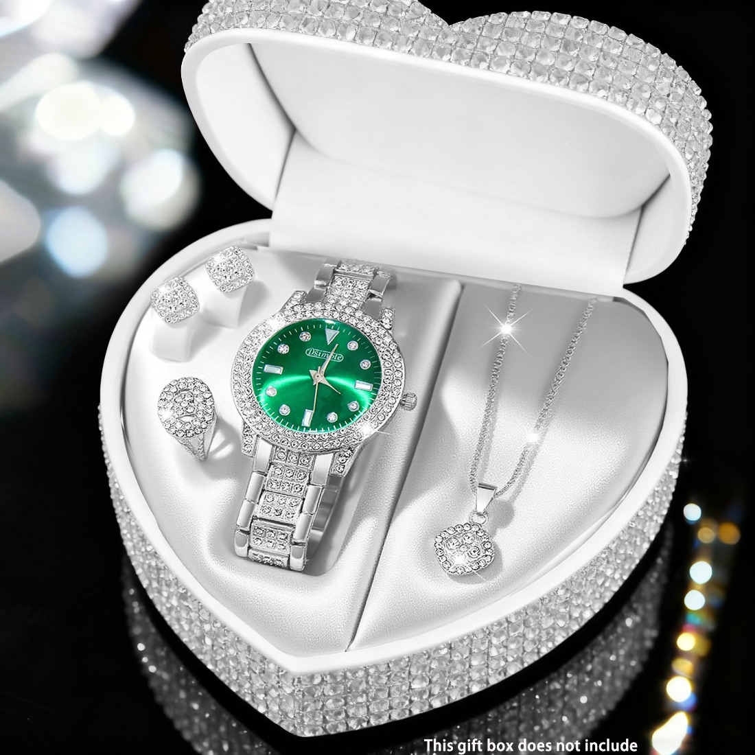 5pcs Elegant Watch and Set - Minimalist Stainless Quartz Watch Collection with Matching Necklace, Ring & Earrings, Analog Dial Round Face for Casual & Dressy Occasions, Perfect Holiday Gift - Image 4