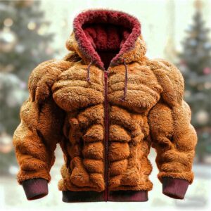 Plus-size Men'S Hoodie | Street Style Hooded Sweatshirt for Autumn and Winter, Suitable for Christmas and All Seasons, Casual Jacket, Fashionable and Trendy, Long Sleeve, Regular Fit, Lapel Collar, Slight Stretch Fabric, Solid and Geometric-Patterne