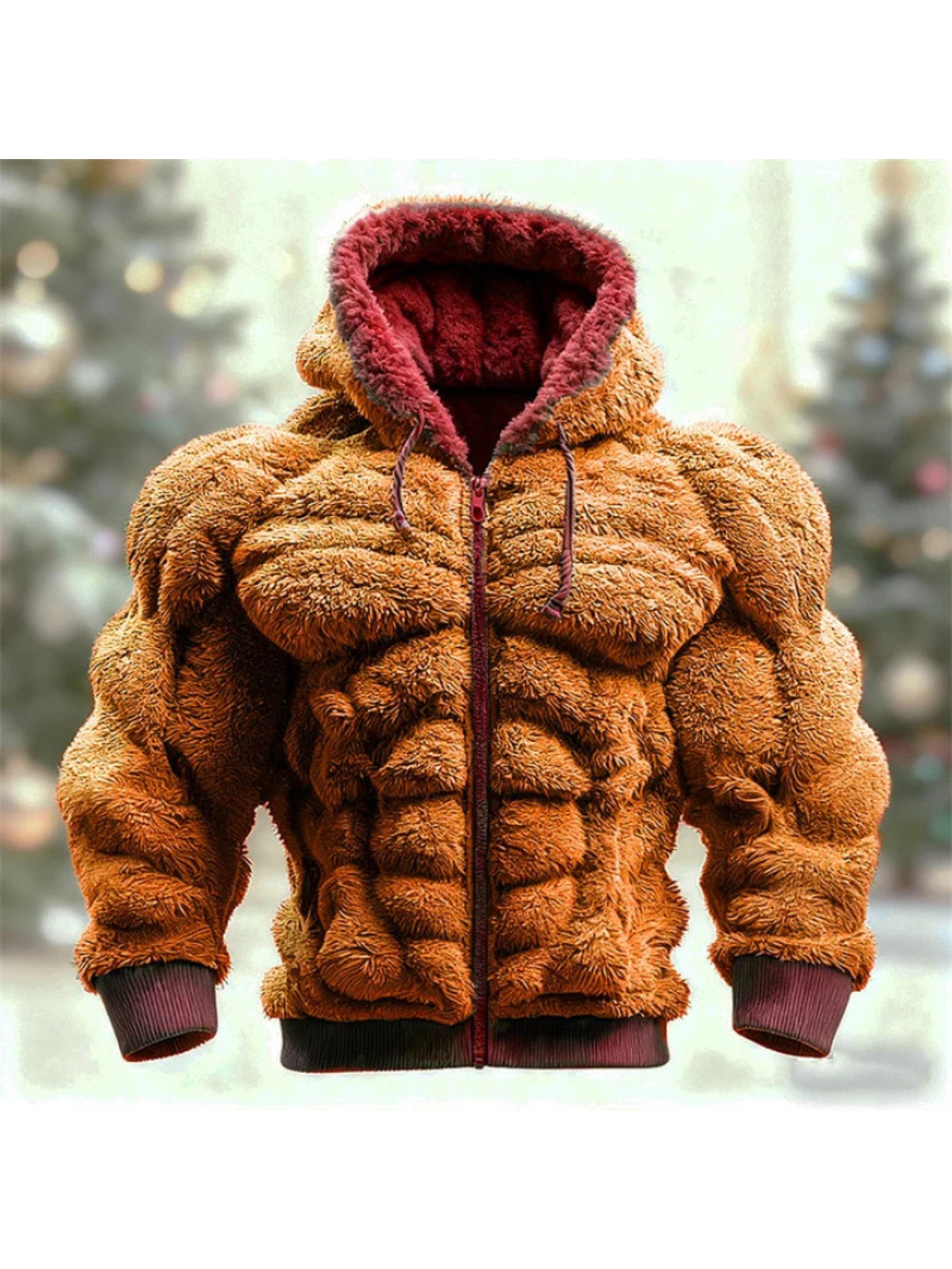 Plus-size Men'S Hoodie | Street Style Hooded Sweatshirt for Autumn and Winter, Suitable for Christmas and All Seasons, Casual Jacket, Fashionable and Trendy, Long Sleeve, Regular Fit, Lapel Collar, Slight Stretch Fabric, Solid and Geometric-Patterne