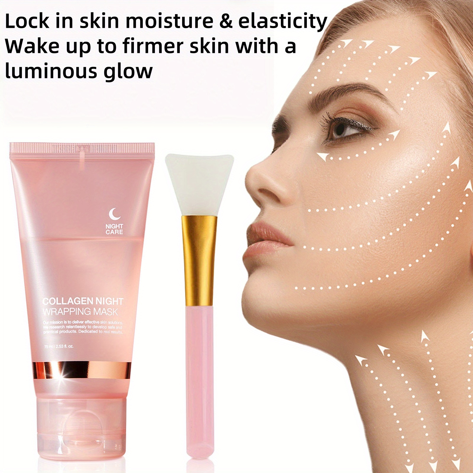 3 Boxes Collagen Night Wrapping Mask, Overnight Face Mask with Brush, Hydrating & Elasticity Light Beige Care, Off Sleeping Mask for All Light Beige Types, Sensitive Light Beige - Image 4