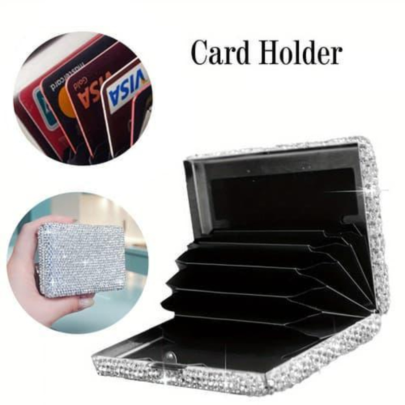 1pc Rhine Precious Stone Encrusted Aluminium Alloy Credit Card Box, Anti-theft Multi-compartment Anti-magnetic Portable Compact Card Case, Driver'S License Cover, Bank Card Storage Box - Image 3