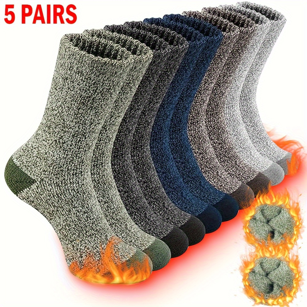 5pcs Pack ' Thermal Winter Socks - Suitable for Hiking, Fishing, Outdoor Activities | Breathable Warm Socks | Machine Washable Polyester Blend for Camping,, Outdoors (Winter)