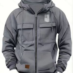 Men'S Heavy-Duty Full-Zip Hoodie - Long Sleeve Zipper Jacket with Front Pockets, Soft Warm Outerwear for Fall/Winter, Casual Outdoor & Everyday Streetwear - Black (2025 Autumn/Winter Collection), Zip Up Hoodie, Fall Winter Apparel