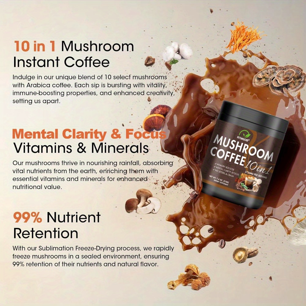 Mushroom Coffee Blend Powder - A Quick Coffee Mix Featuring Ganoderma Lucidum, Cordyceps Sinensis, Lion'S Mane, Birch Brown Pore, And Chanterelle Mushrooms, Perfect for Gifting. - Image 8