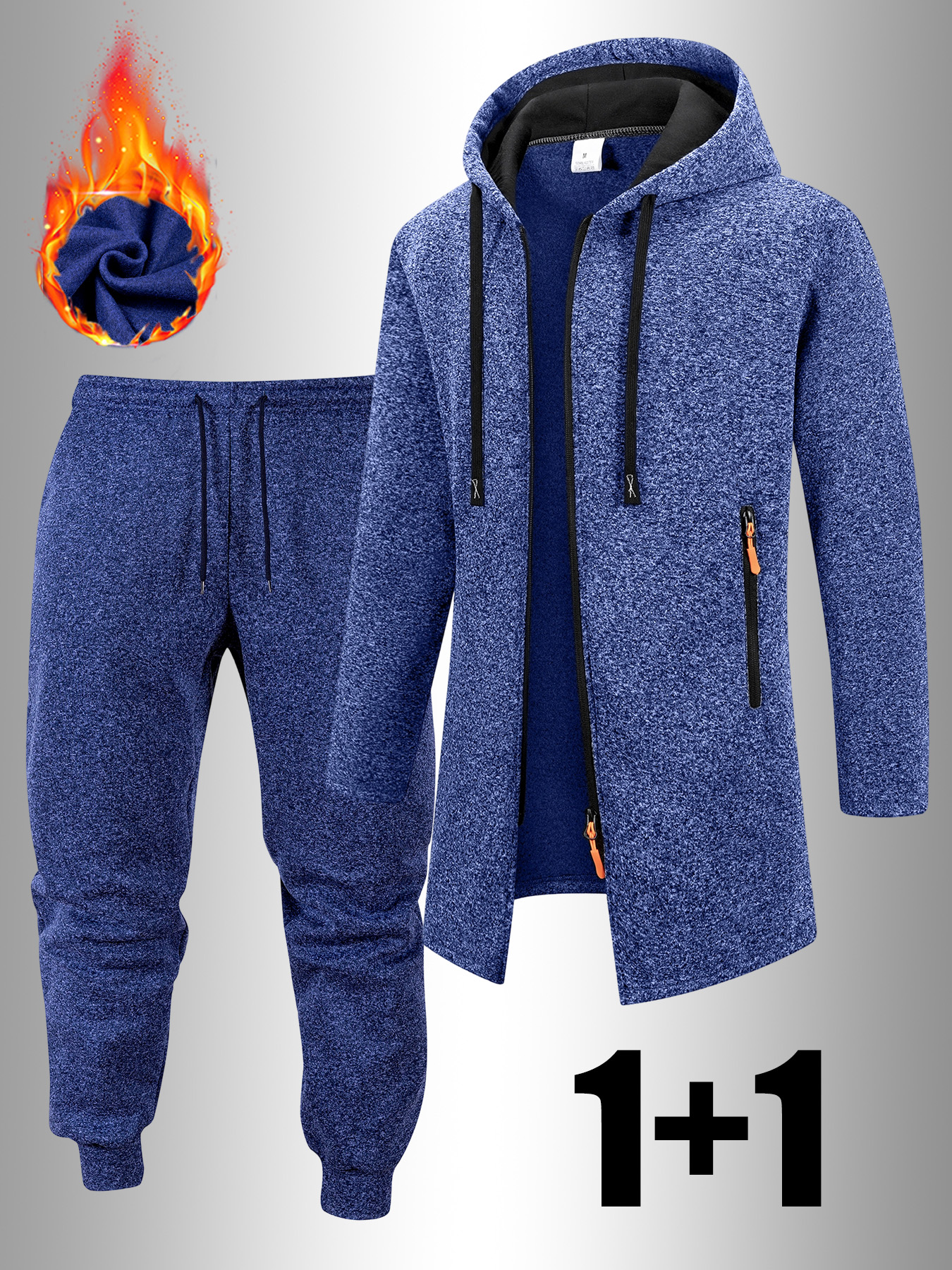 2pcs Men'S Casual Sportswear Set | Fashionable Solid Color Hooded Jacket with Drawstring and Zipper, Long Sleeve, Drawstring Cuffed Pants with Pockets | Fall/Winter, Regular Fit, Casual Style - Image 3