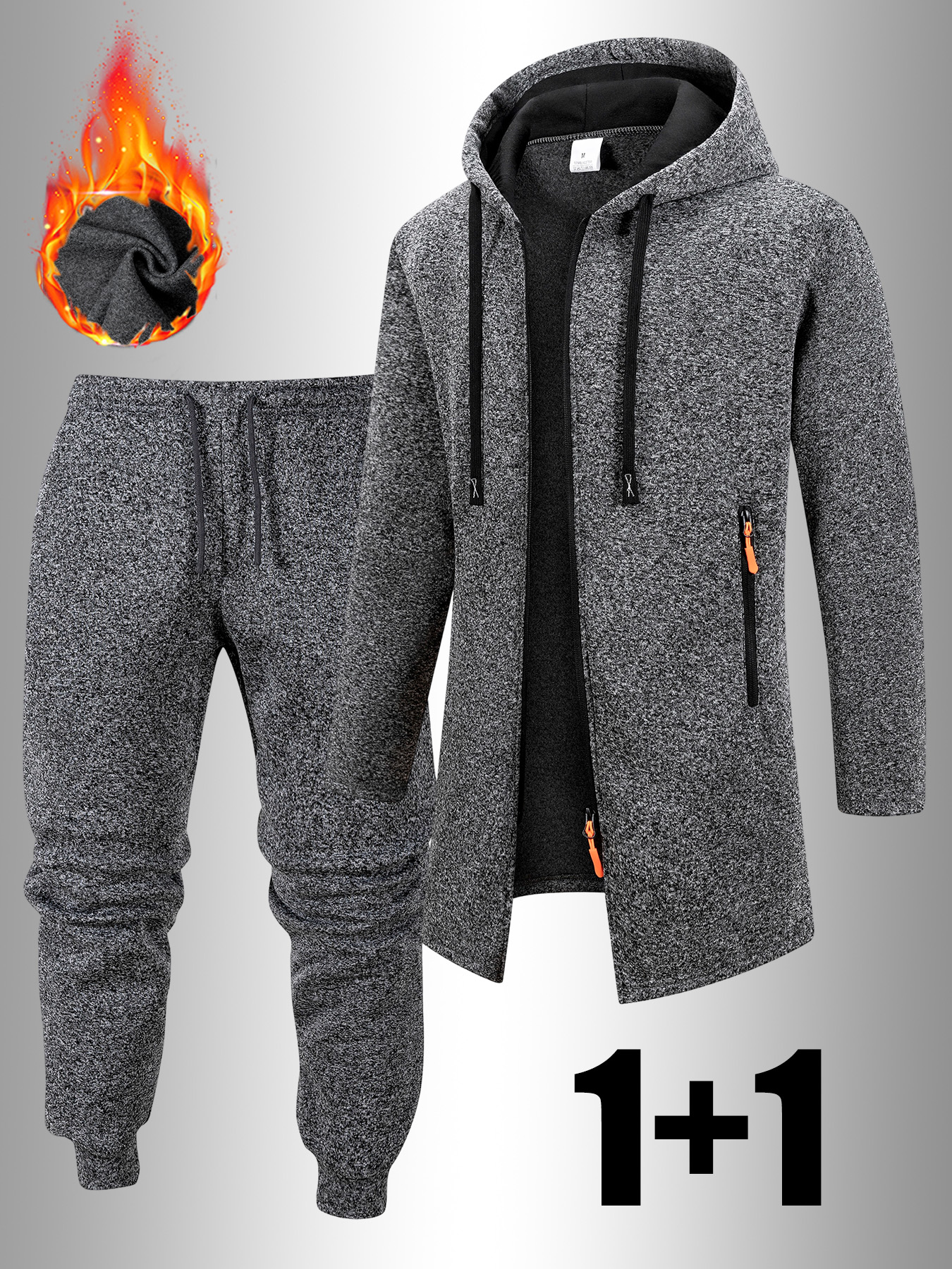 2pcs Men'S Casual Sportswear Set | Fashionable Solid Color Hooded Jacket with Drawstring and Zipper, Long Sleeve, Drawstring Cuffed Pants with Pockets | Fall/Winter, Regular Fit, Casual Style