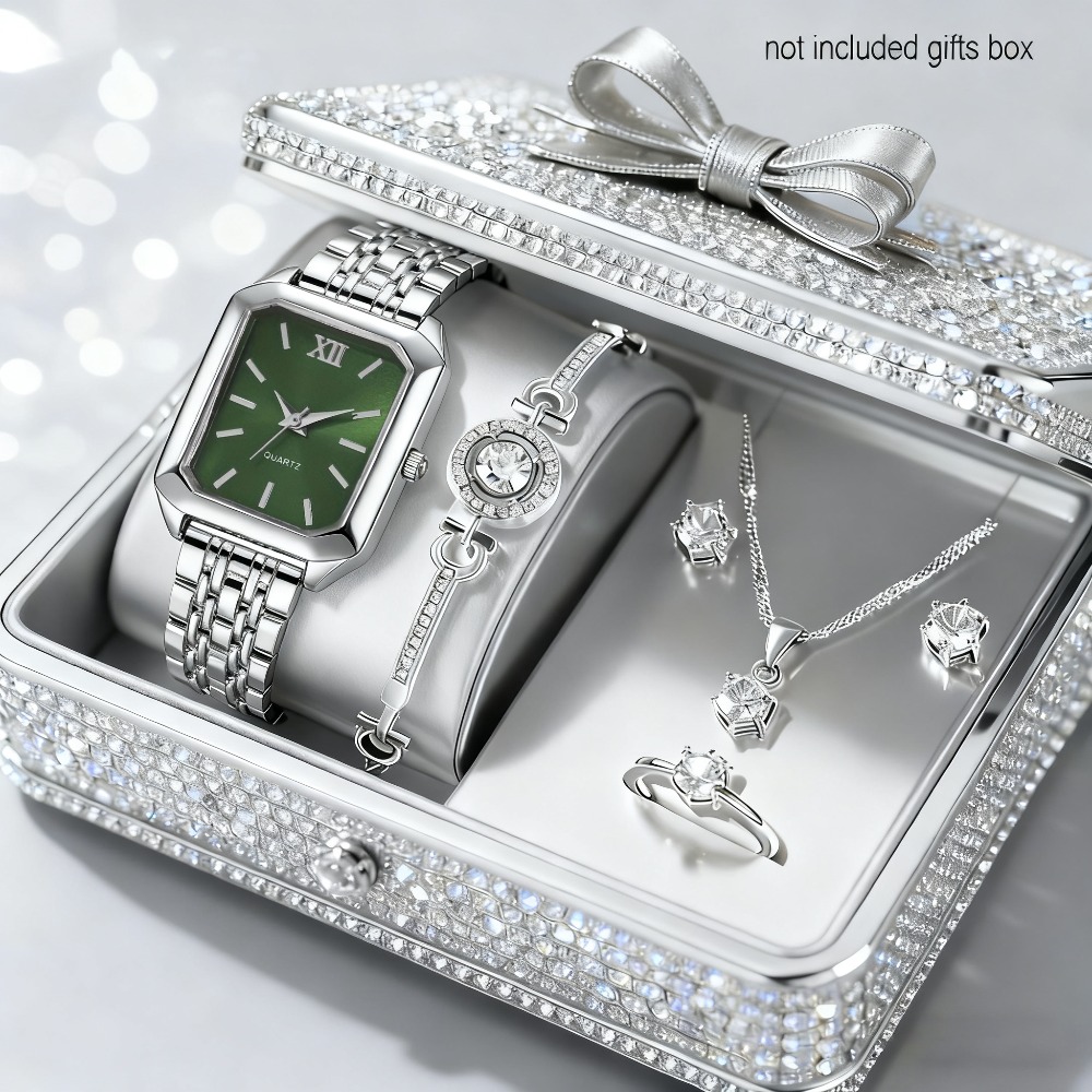 6pcs/ Set Women Watches Set & 5pcs Luxury Jewelry For Women Set, Bracelet, Necklace, Aretes Para Nina, Ring, Golden & Silvery Elegant Women Watche Set, Quartz Movement, Perfect For Valentine'S Day Christmas Birthday Gifts For Women, Reloj De Mujer. - Image 18