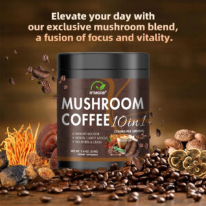 Mushroom Coffee Blend Powder - A Quick Coffee Mix Featuring Ganoderma Lucidum, Cordyceps Sinensis, Lion'S Mane, Birch Brown Pore, And Chanterelle Mushrooms, Perfect for Gifting.
