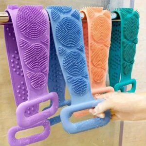3pcs Green, Purple and Hybrid Set Body Sponge Silicone Brush Bath Towel Back Scrub Massage Shower Extension Light Light Color Cleaning Brush