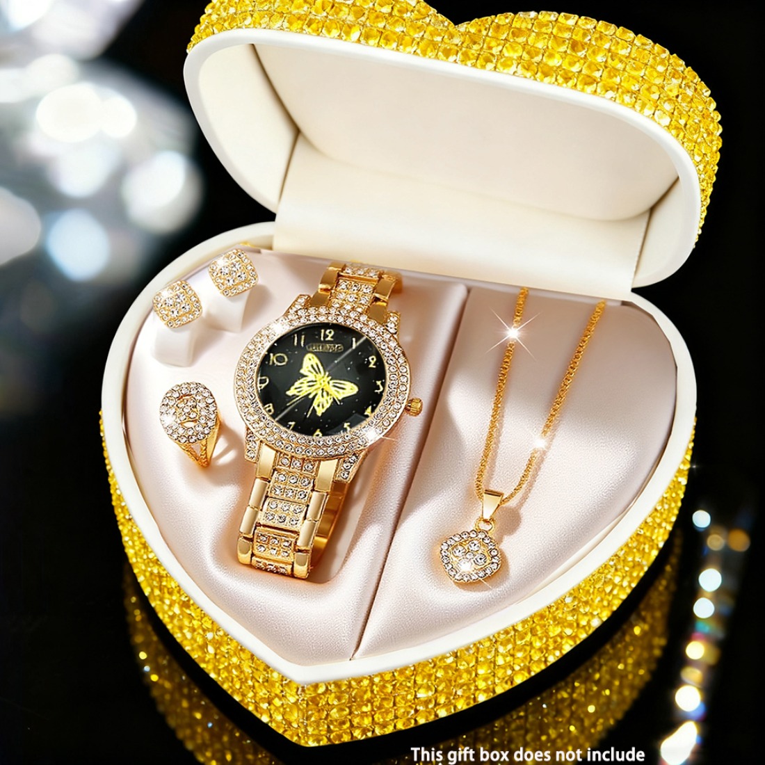 5pcs Elegant Watch and Set - Minimalist Stainless Quartz Watch Collection with Matching Necklace, Ring & Earrings, Analog Dial Round Face for Casual & Dressy Occasions, Perfect Holiday Gift - Image 2