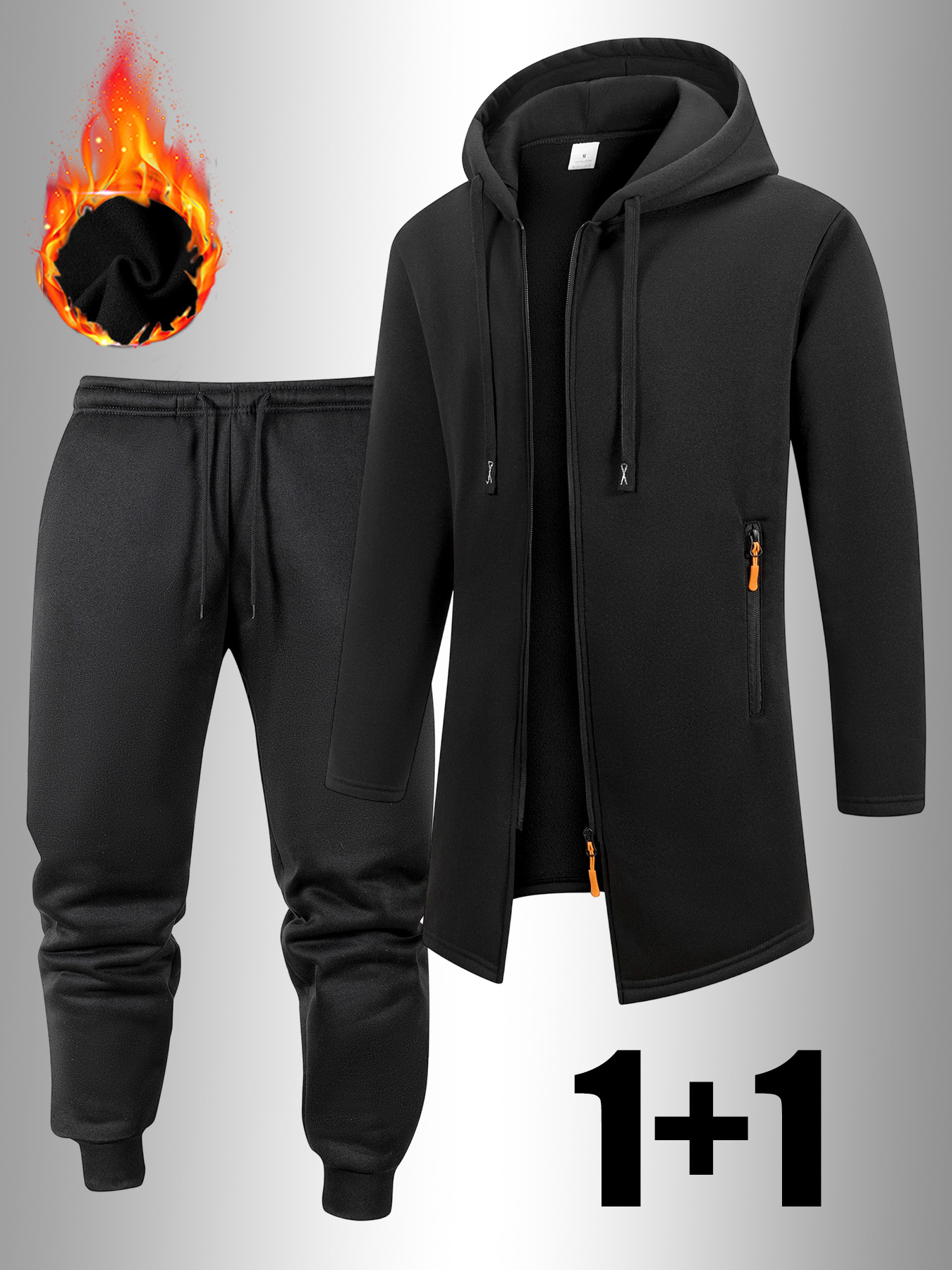 2pcs Men'S Casual Sportswear Set | Fashionable Solid Color Hooded Jacket with Drawstring and Zipper, Long Sleeve, Drawstring Cuffed Pants with Pockets | Fall/Winter, Regular Fit, Casual Style - Image 13