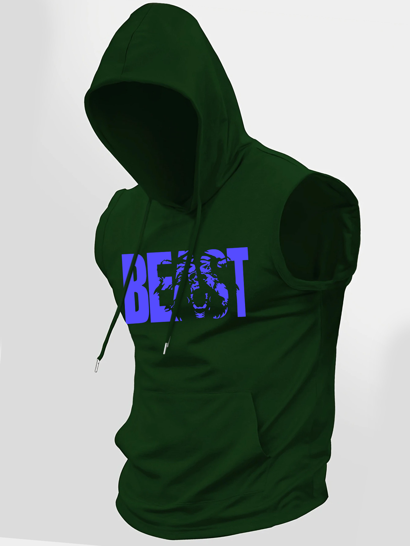 Men's BEAST Graphic Hooded Tank Top, Sleeveless Lightweight Breathable Fabric, Adjustable Drawstring Hood for Gym & Casual Wear, Bold Graphic Print, Gym Shirts, Breathable Activewear, Casual Hooded Top - Image 3