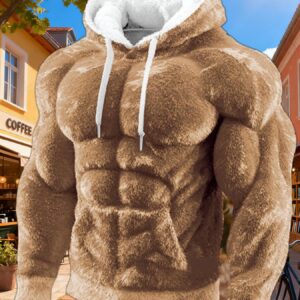 New Men's Streetwear Flannel Hooded Sweatshirt for Fall/Winter Star Apparel, All-Season Wear, Christmas Day Gift for Boyfriend/Husband, Regular Fit Long Sleeve Sweatshirt, Daily & Casual Wear