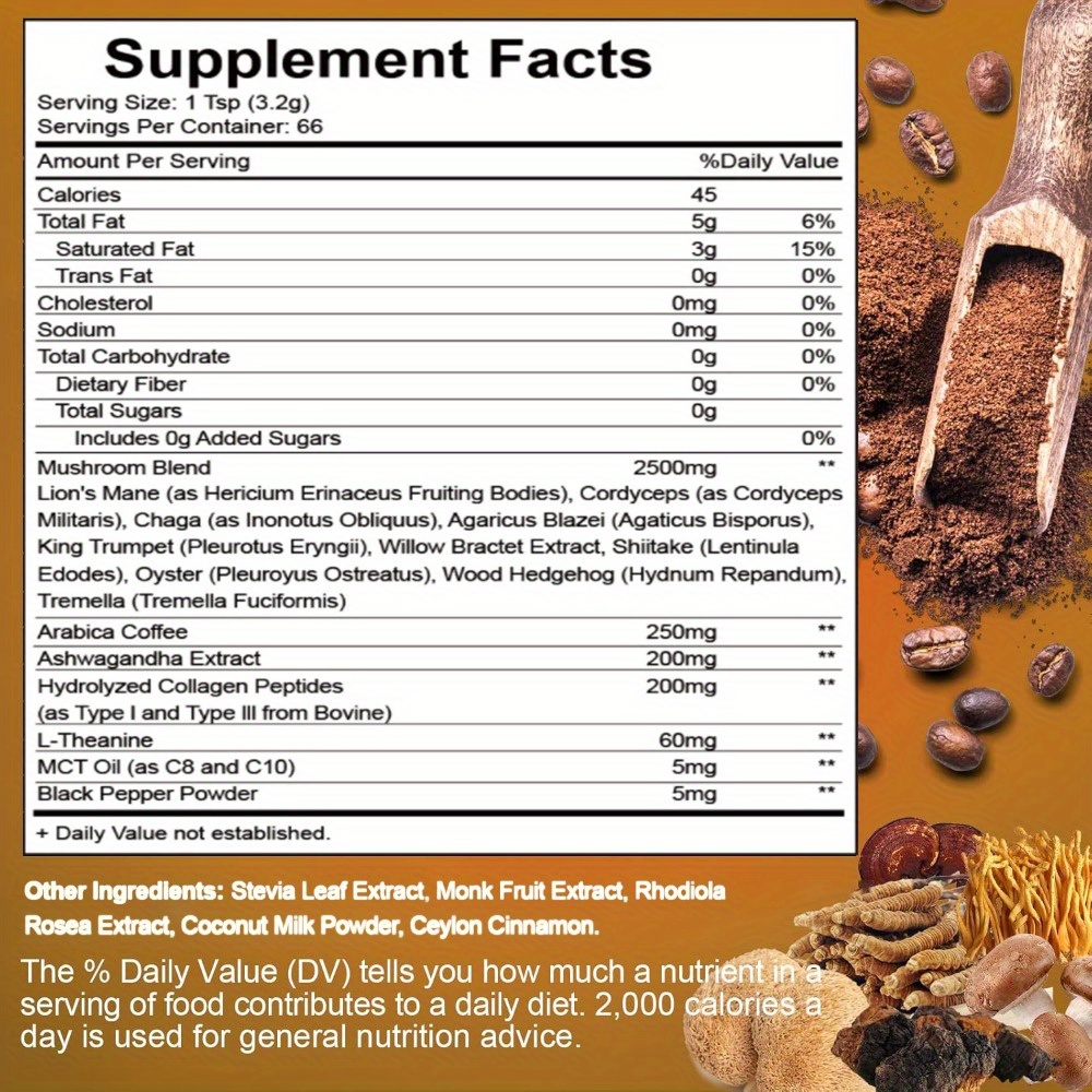 Mushroom Coffee Blend Powder - A Quick Coffee Mix Featuring Ganoderma Lucidum, Cordyceps Sinensis, Lion'S Mane, Birch Brown Pore, And Chanterelle Mushrooms, Perfect for Gifting. - Image 7