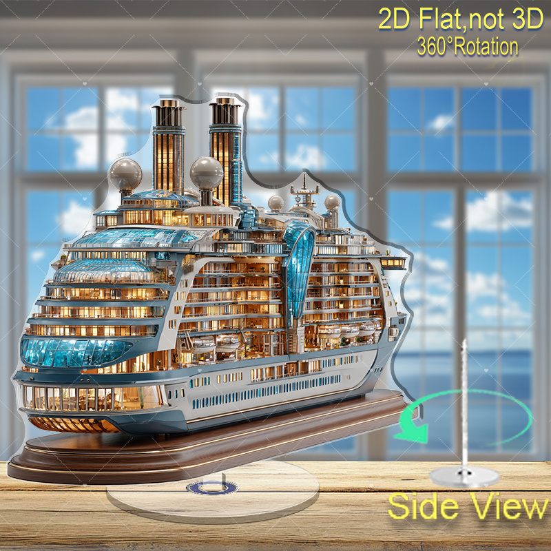 2D Flat, 2D Flat Cruise Ship Model with Rotating Base - 360° Spinning Display Suitable for Home/Office, Nautical Replica with Open Cabins & Indoor/Outdoor Decoration, Ideal for Maritime Enthusiasts & Cruise Collectors, 2D Flat - Image 5