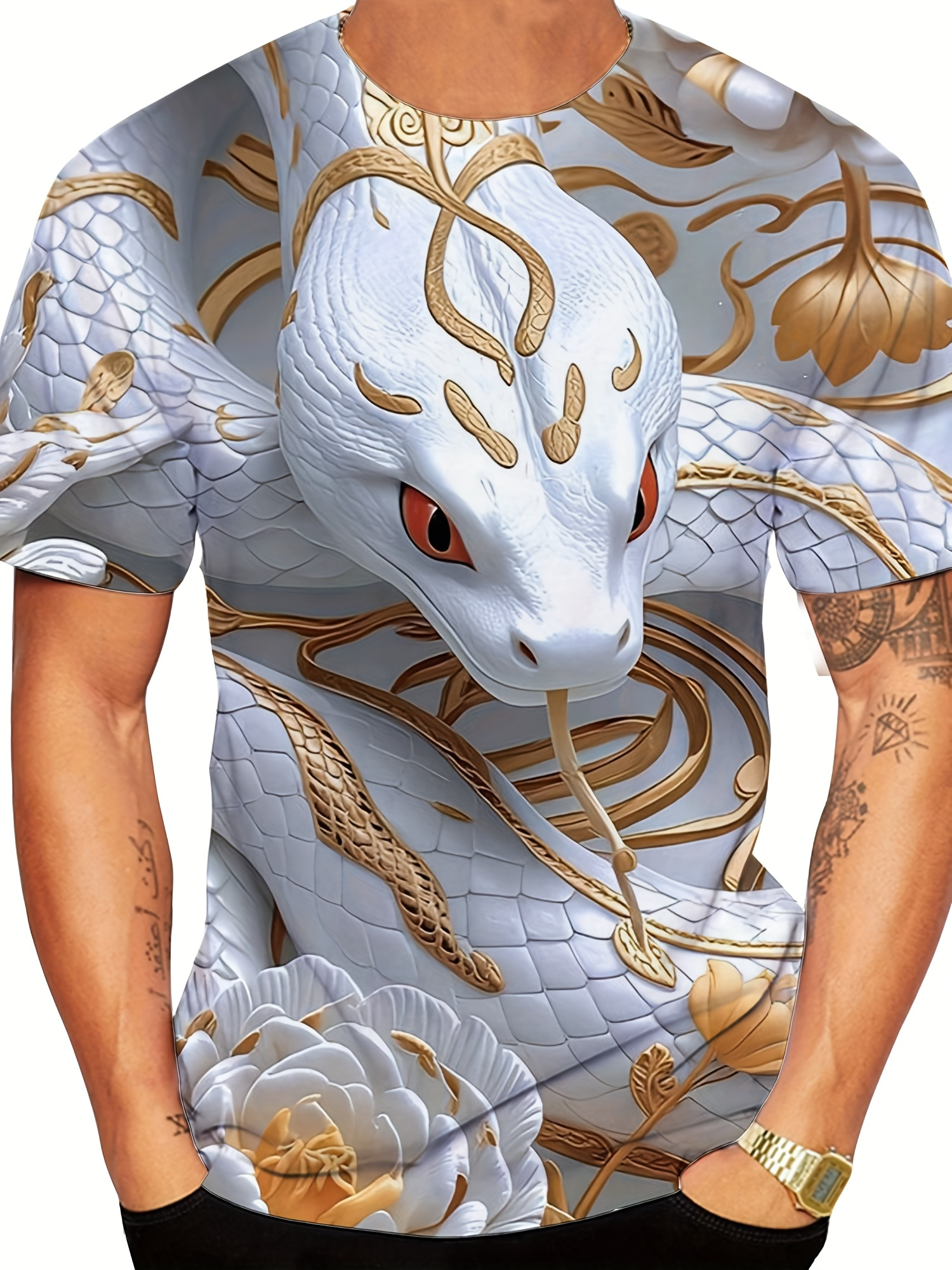 Men'S Casual Streetwear T-Shirt | 3D Print & Floral All-Over Print, Breathable Round Neck Short Sleeve Tee, Summer & Autumn, Washable Regular Fit, Bold Design, Comfortable Material, Young Adults, PLUS SIZE