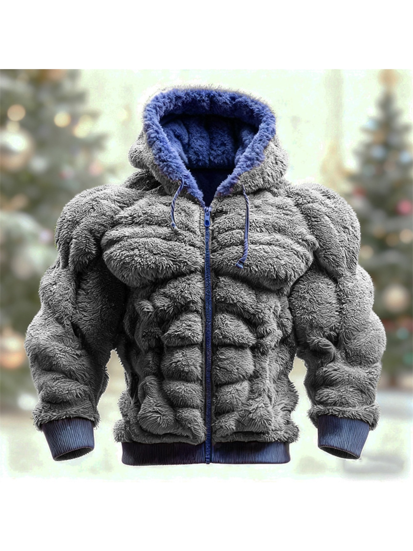 Plus-size Men'S Hoodie | Street Style Hooded Sweatshirt for Autumn and Winter, Suitable for Christmas and All Seasons, Casual Jacket, Fashionable and Trendy, Long Sleeve, Regular Fit, Lapel Collar, Slight Stretch Fabric, Solid and Geometric-Patterne - Image 3