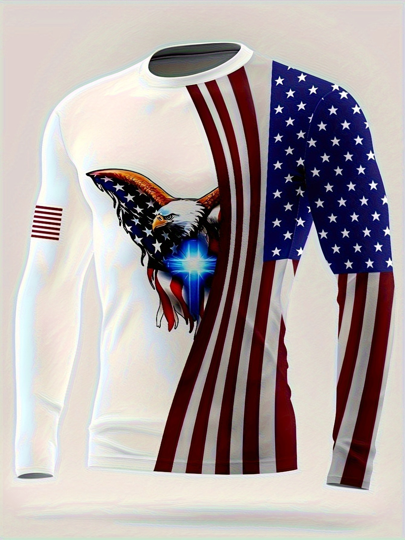 [Patriotic Eagle T-Shirt] Men's Patriotic American Flag Eagle Long Sleeve T-Shi…