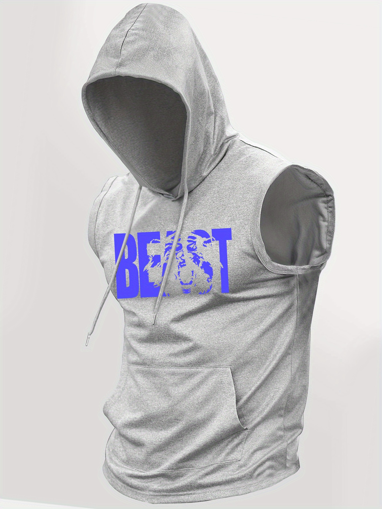 Men's BEAST Graphic Hooded Tank Top, Sleeveless Lightweight Breathable Fabric, Adjustable Drawstring Hood for Gym & Casual Wear, Bold Graphic Print, Gym Shirts, Breathable Activewear, Casual Hooded Top - Image 2