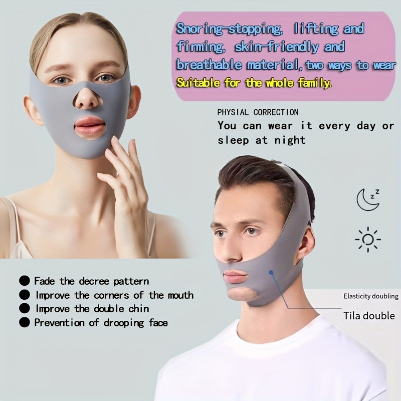 1pc V-Shaped Gray Facial Strap Compatible for Snoring, Face Lifting & Wrinkle - Breathable Preformed V-Shape Design, Comfortable for Sleep, Exercise, TV Watching - Gel Strip for Jawbone (No Underneath) - Image 8