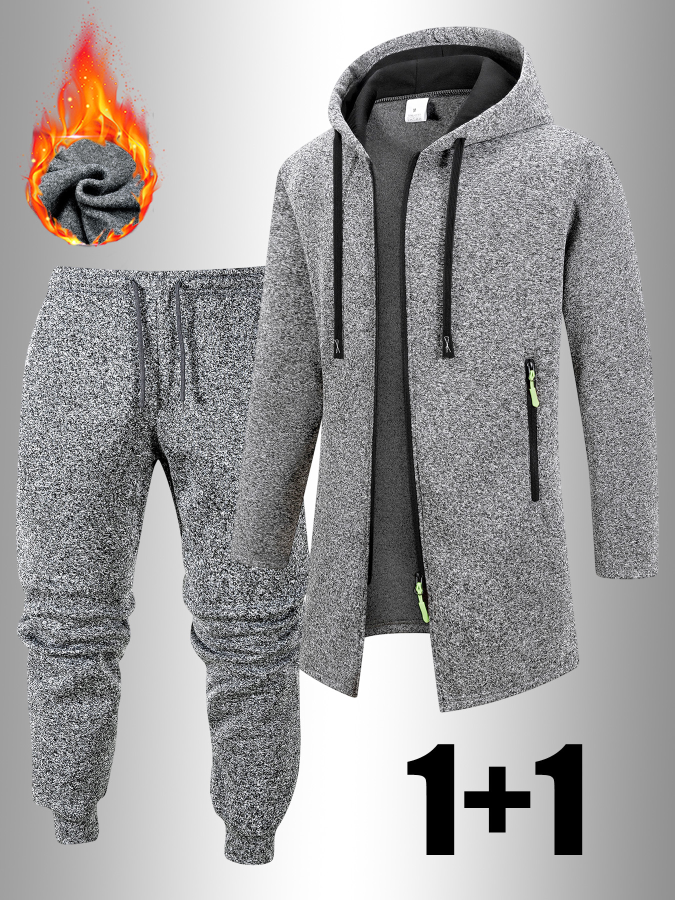 2pcs Men'S Casual Sportswear Set | Fashionable Solid Color Hooded Jacket with Drawstring and Zipper, Long Sleeve, Drawstring Cuffed Pants with Pockets | Fall/Winter, Regular Fit, Casual Style - Image 8