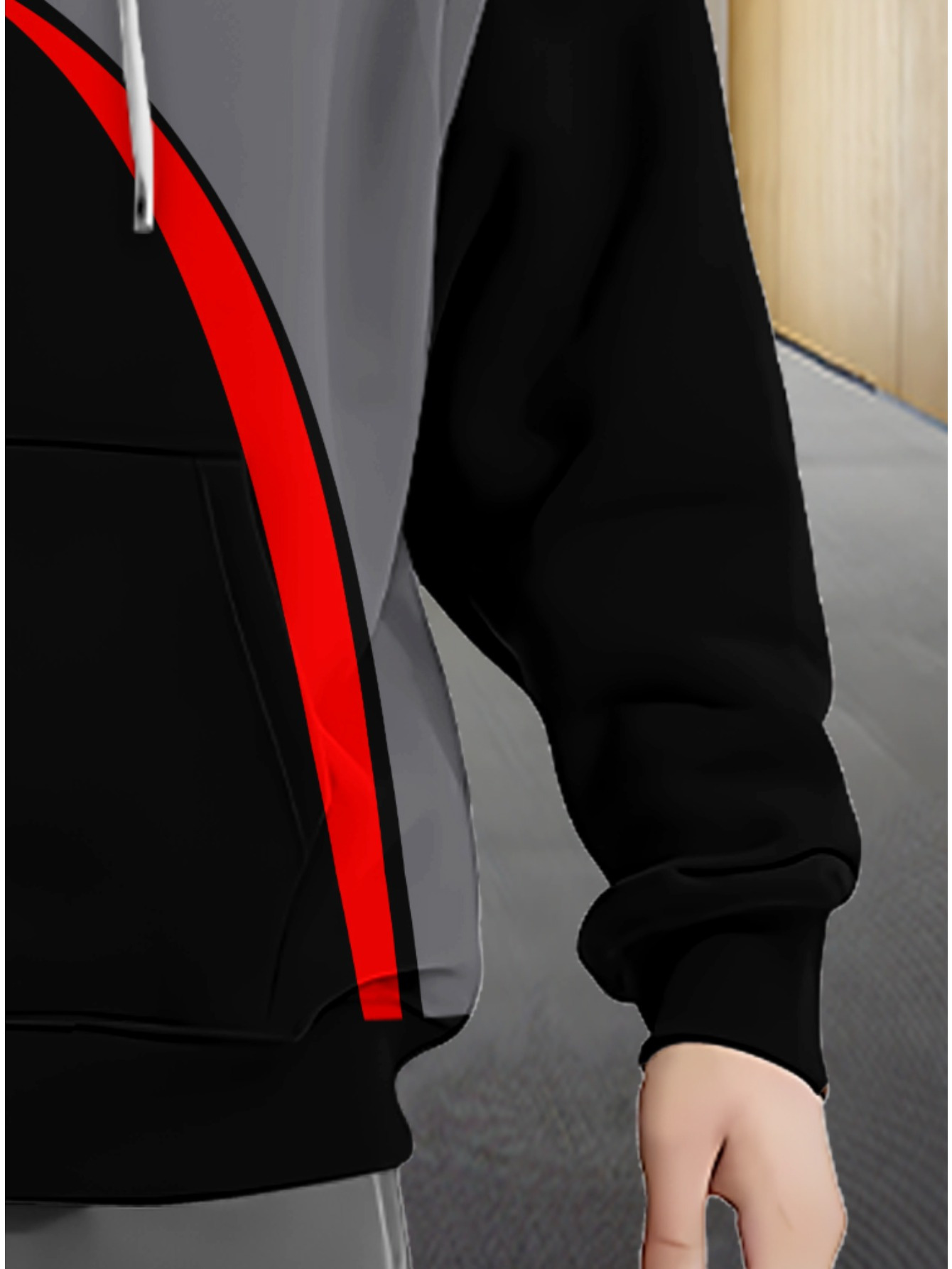 Polyester Hoodie for Restaurant Use, Black with Red and Gray Stripes, Lightweight and Durable Design, Perfect for Indoor Activities, Comfortable Fit, Stylish and Modern Look, Ideal for Casual Wear, Enhances Appearance, Easy to Clean - Image 7