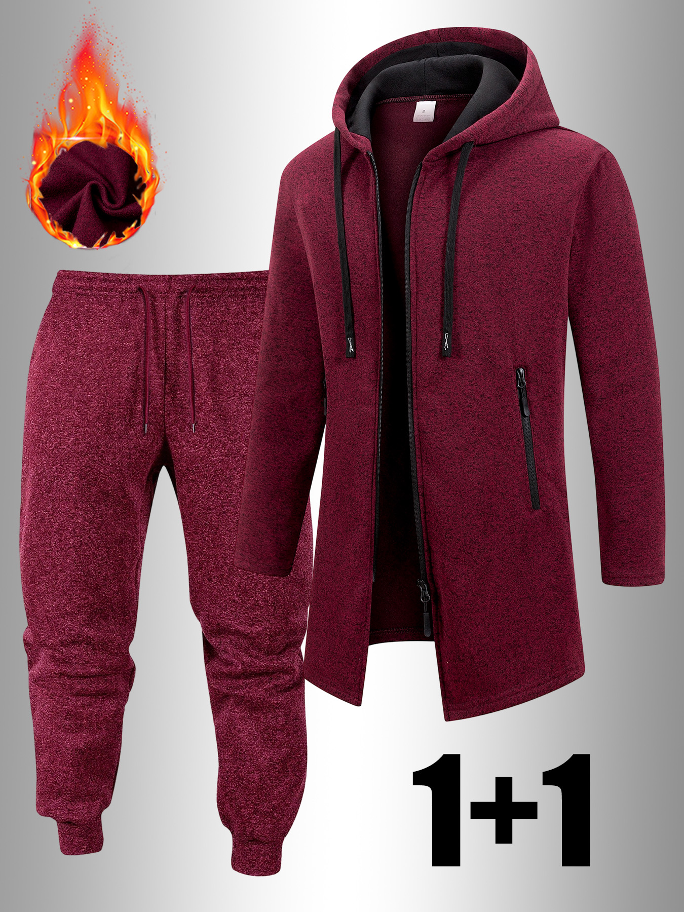 2pcs Men'S Casual Sportswear Set | Fashionable Solid Color Hooded Jacket with Drawstring and Zipper, Long Sleeve, Drawstring Cuffed Pants with Pockets | Fall/Winter, Regular Fit, Casual Style - Image 16