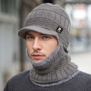 Men'S Winter Brimless Beanie with Integrated Neck Warmer and Fleece Lining | Fiber, Fashionable Style, Hand Wash or Dry Clean, Lightweight, Toggle Closure.