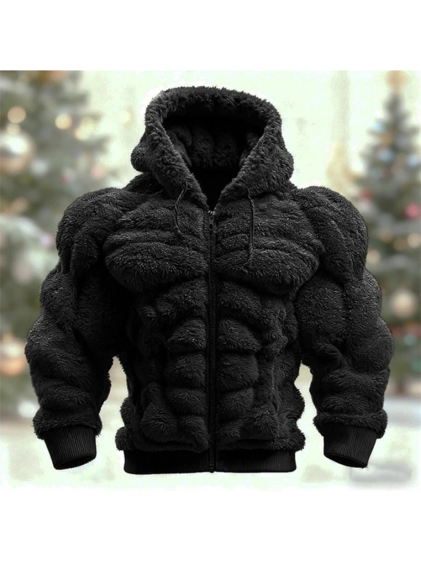 Plus-size Men'S Hoodie | Street Style Hooded Sweatshirt for Autumn and Winter, Suitable for Christmas and All Seasons, Casual Jacket, Fashionable and Trendy, Long Sleeve, Regular Fit, Lapel Collar, Slight Stretch Fabric, Solid and Geometric-Patterne - Image 6