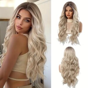 26-inch Brown to Blonde/Blowdy Blonde Gradient Curly Wave Wig for - Heat-Resistant Synthetic Hair with Natural Volume & Fullness, Daily Wear, for halloween, Net (Compatible with all Scalp Types)