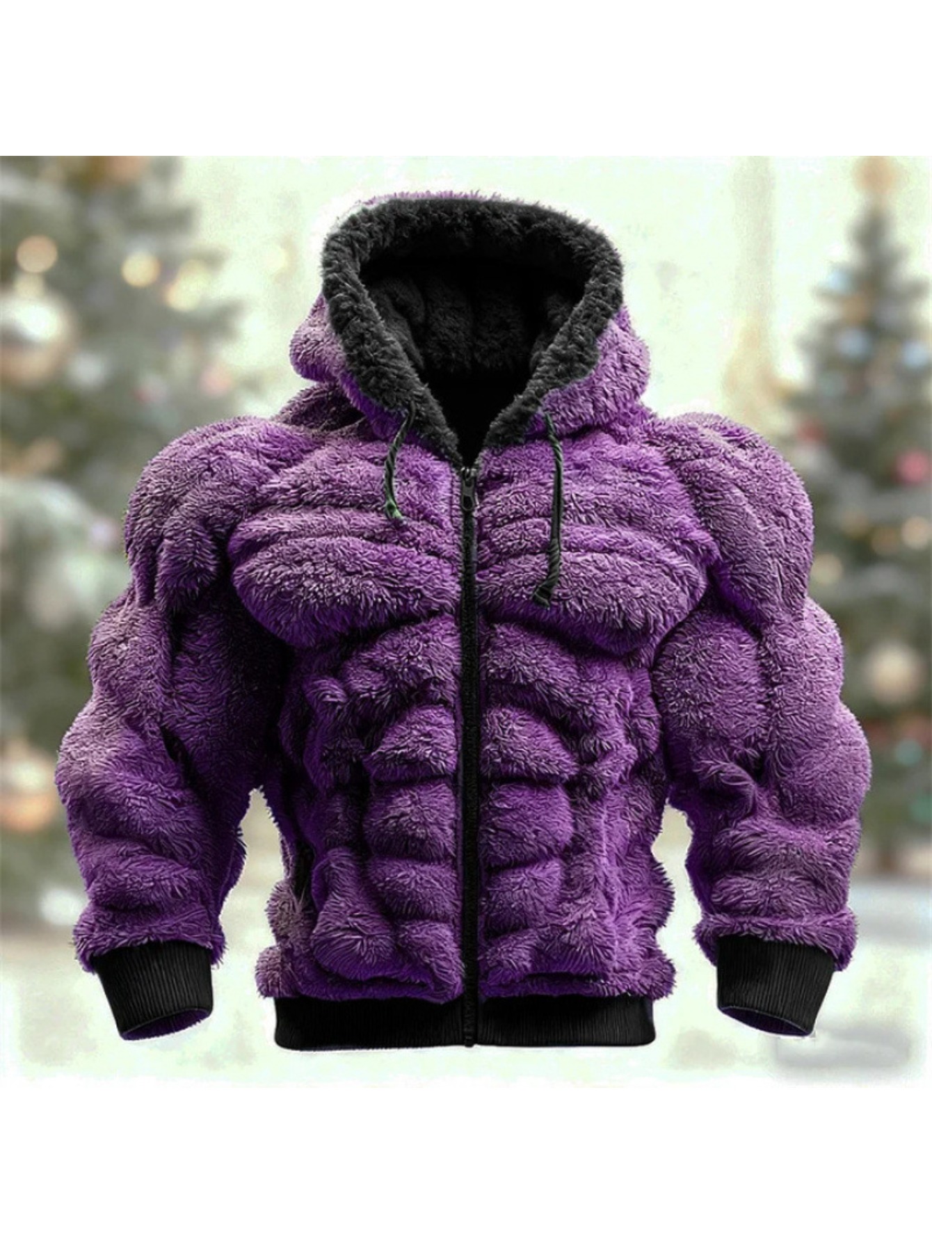 Plus-size Men'S Hoodie | Street Style Hooded Sweatshirt for Autumn and Winter, Suitable for Christmas and All Seasons, Casual Jacket, Fashionable and Trendy, Long Sleeve, Regular Fit, Lapel Collar, Slight Stretch Fabric, Solid and Geometric-Patterne - Image 10