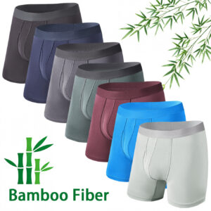 Multicolor Random Men's Extended Length Bamboo Fiber Boxers- Mid-rise, Sports Breathable Underwear. Light Beige-friendly, Moisture-absorbing, Quick-drying, No Stuffiness or Sweat. Comfortable, Breathable, High Elasticity, Seamless, Plus Sizes