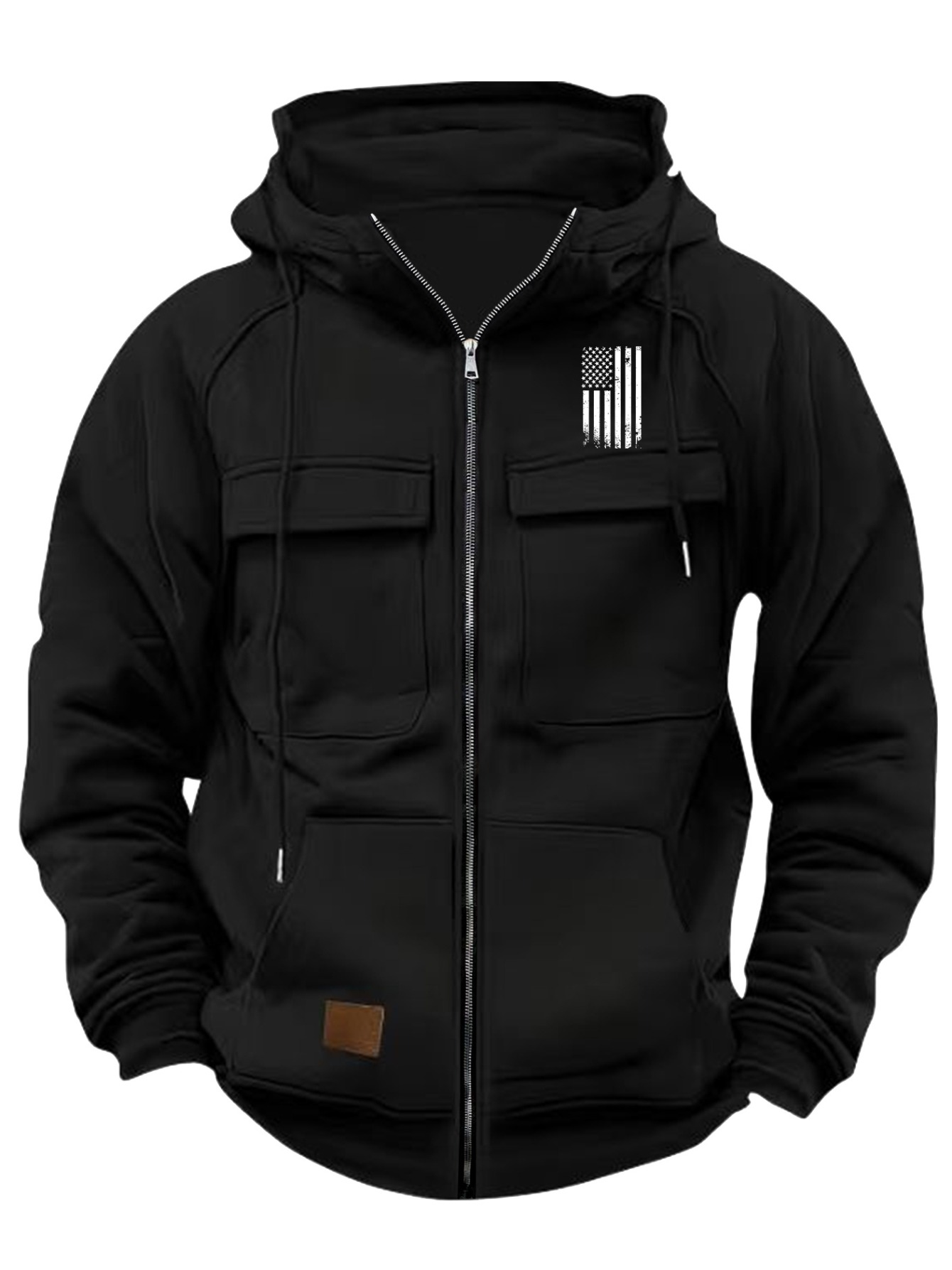 Men'S Heavy-Duty Full-Zip Hoodie - Long Sleeve Zipper Jacket with Front Pockets, Soft Warm Outerwear for Fall/Winter, Casual Outdoor & Everyday Streetwear - Black (2025 Autumn/Winter Collection), Zip Up Hoodie, Fall Winter Apparel - Image 2