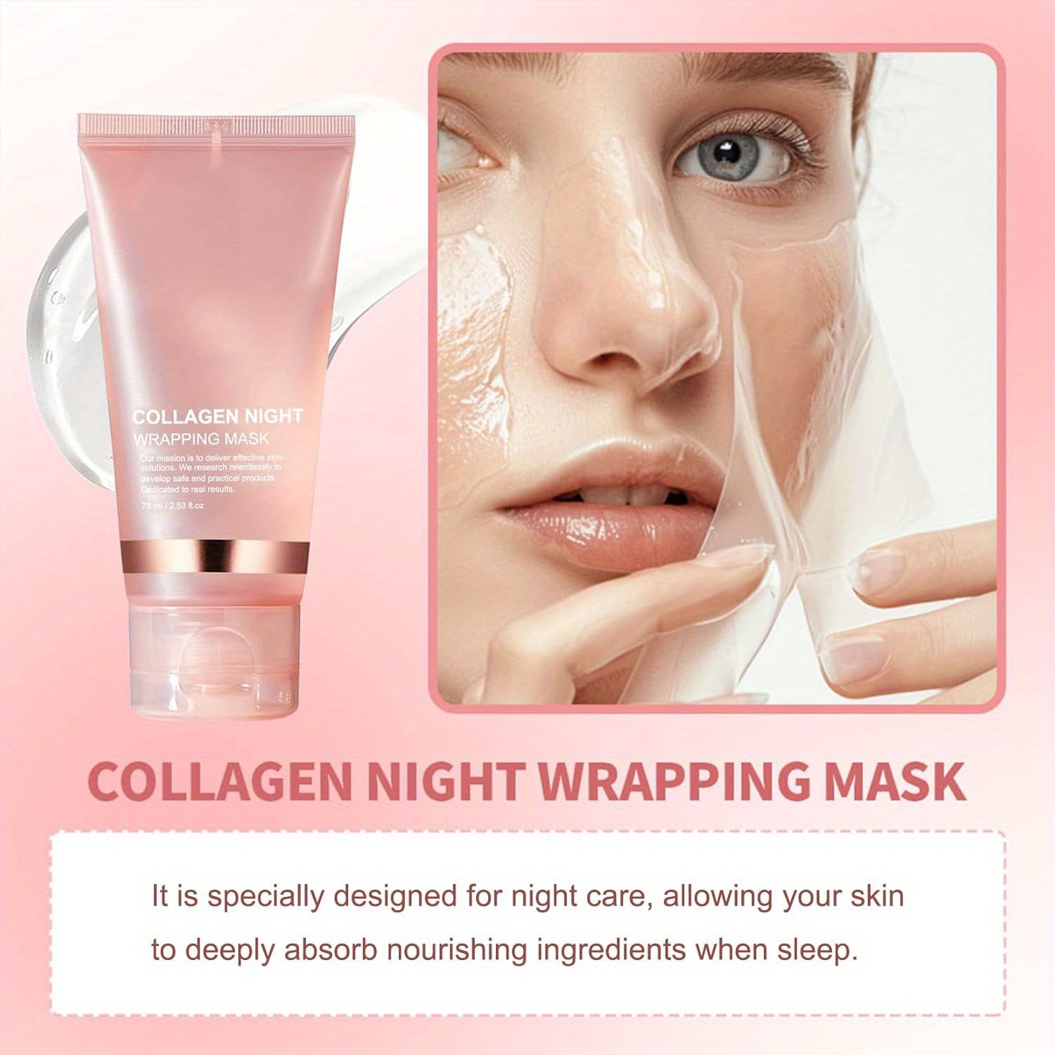 3 Boxes Collagen Night Wrapping Mask, Overnight Face Mask with Brush, Hydrating & Elasticity Light Beige Care, Off Sleeping Mask for All Light Beige Types, Sensitive Light Beige - Image 8