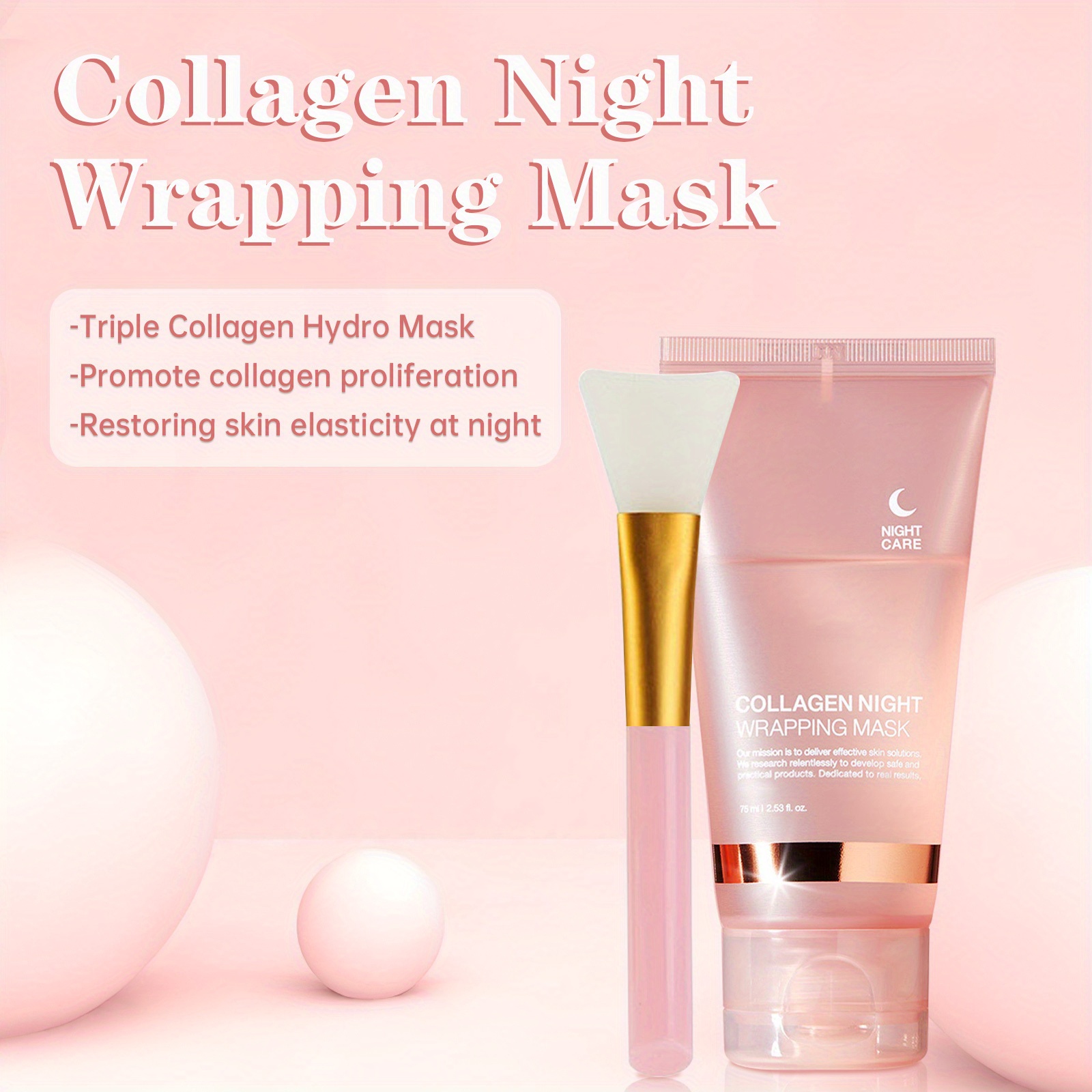 3 Boxes Collagen Night Wrapping Mask, Overnight Face Mask with Brush, Hydrating & Elasticity Light Beige Care, Off Sleeping Mask for All Light Beige Types, Sensitive Light Beige - Image 2