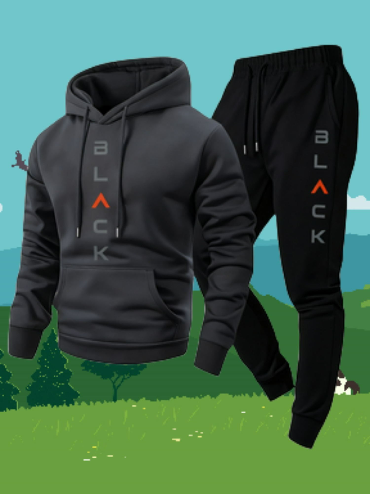 Halloween Special: Men'S Heavyweight 250G Sweatshirt And Fleece-Lined Sweatpants, a Two-Piece Sportswear Set Featuring a BLACK Letter Print Hoodie And Casual Street Fashion Drawstring Pants, a Trendy Brand That'S Versatile - Image 6