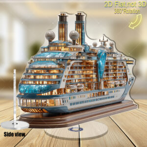 2D Flat, 2D Flat Cruise Ship Model with Rotating Base - 360° Spinning Display Suitable for Home/Office, Nautical Replica with Open Cabins & Indoor/Outdoor Decoration, Ideal for Maritime Enthusiasts & Cruise Collectors, 2D Flat