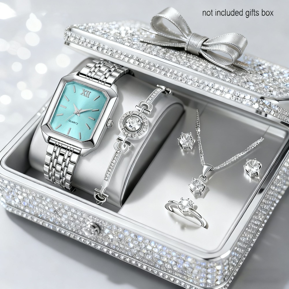 6pcs/ Set Women Watches Set & 5pcs Luxury Jewelry For Women Set, Bracelet, Necklace, Aretes Para Nina, Ring, Golden & Silvery Elegant Women Watche Set, Quartz Movement, Perfect For Valentine'S Day Christmas Birthday Gifts For Women, Reloj De Mujer. - Image 16