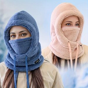 Winter Women'S Pullover Hat with Ear Protection | Windproof and Cold-Resistant, Scarf Integrated, Acrylic, Drawstring Closure, Lightweight, Suitable for Fall/Winter, Available in 6 Colors - Ideal for Christmas, Daily, Birthday Gifts.