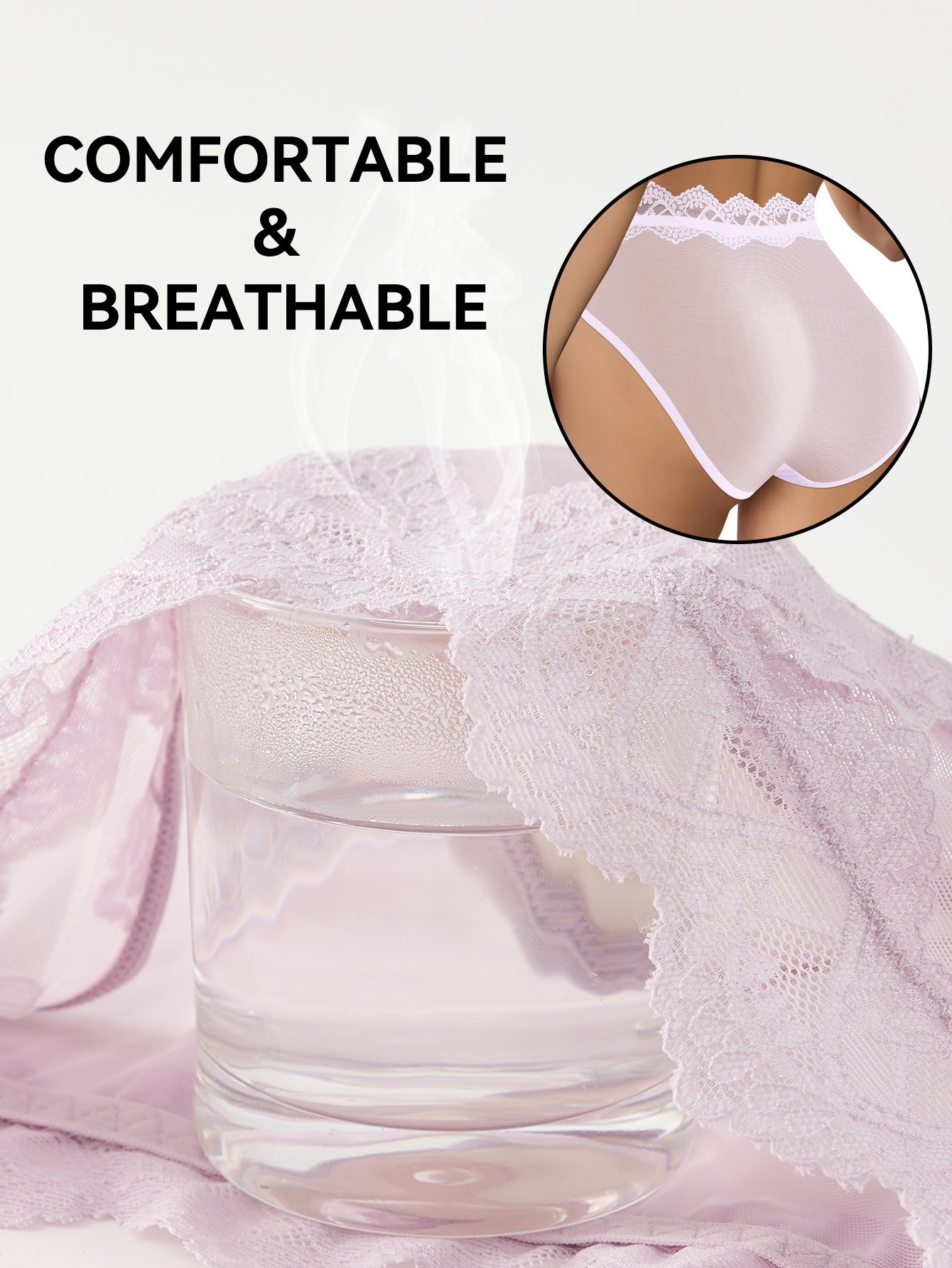 QUASTI Women's 2pcs Underwear Full Briefs - Low-Rise Solid Color (White/Pink) Lace Trim Bikini-like Top & Bottoms, Soft Breathable Minimalist Elegant Low-Rise Panties for Year-Round Wear, Daily Use, Vacations (No Visible Lines) - Image 4