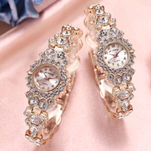 2pcs/set Luxury Rhinestone Quartz Elegant Glitter Bracelet Wrist Watches, Match Different Outfits, Anniversary Birthday Graduation Christmas New Year Mother's Day Gifts