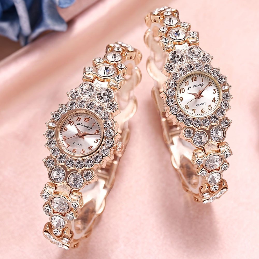 2pcs/set Luxury Rhinestone Quartz Elegant Glitter Bracelet Wrist Watches, Match Different Outfits, Anniversary Birthday Graduation Christmas New Year Mother's Day Gifts