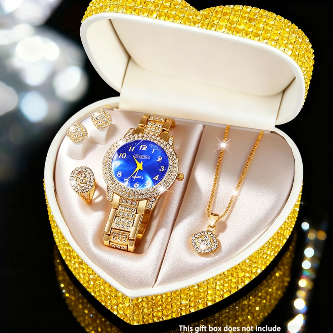 5pcs Elegant Watch and Set - Minimalist Stainless Quartz Watch Collection with Matching Necklace, Ring & Earrings, Analog Dial Round Face for Casual & Dressy Occasions, Perfect Holiday Gift - Image 9