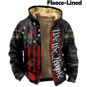 American Flag 1776 Patriotic We The People Mens heavyweight fleece lined hoodie Men's sheavyweight hoodie zipper sweatshirt High quality print durable casual fashion autumn winter trend mens fleece hooded jacket suitable for leisure outdoor sports